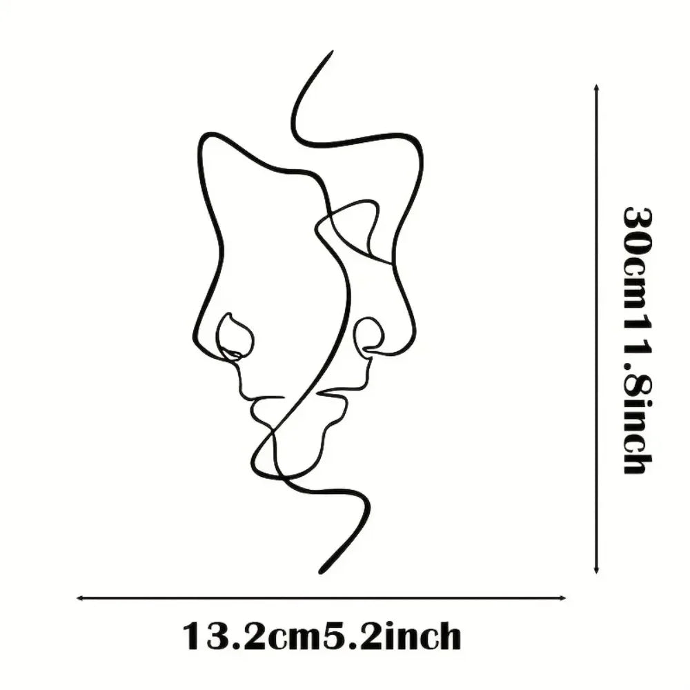 Facial Line Wall Decoration: Stylish Metal Wall Art, Abstract Iron Wall Sculpture for Modern Black Home Hanging Decor