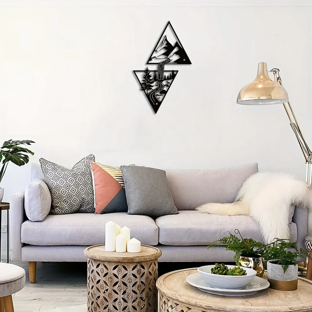 Stunning Mountain Wall Art - Mountain Waterfall Metal Wall Ornaments for Home Decor. Modern Art Wall Ornaments