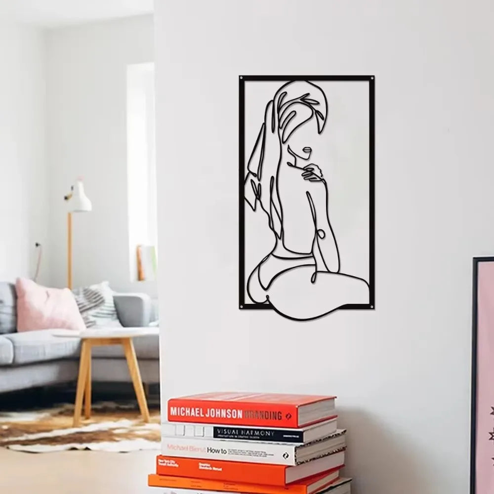 ARTLINEZ Black and White Abstract Naked Body Line Metal Wall Art | Unique Decor for Bedroom & Office