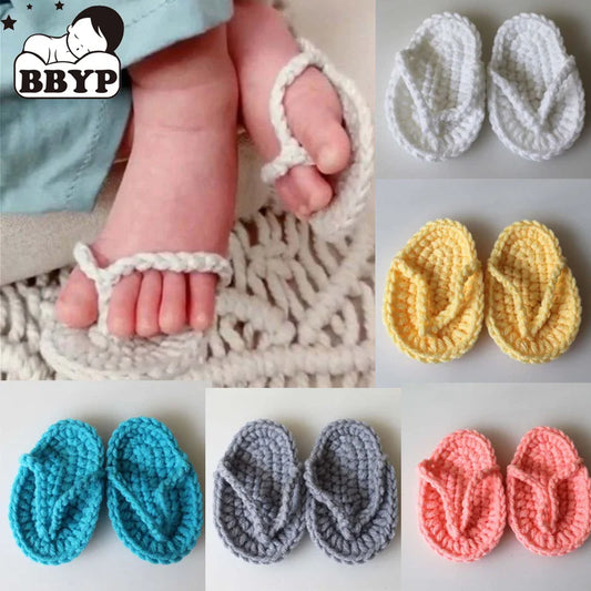 Newborn Photography Prop Accessories 1 Pair Baby Knitted Slippers Mini Handmade Crochet Shoes Boys Girls Fotografia Flip-flops