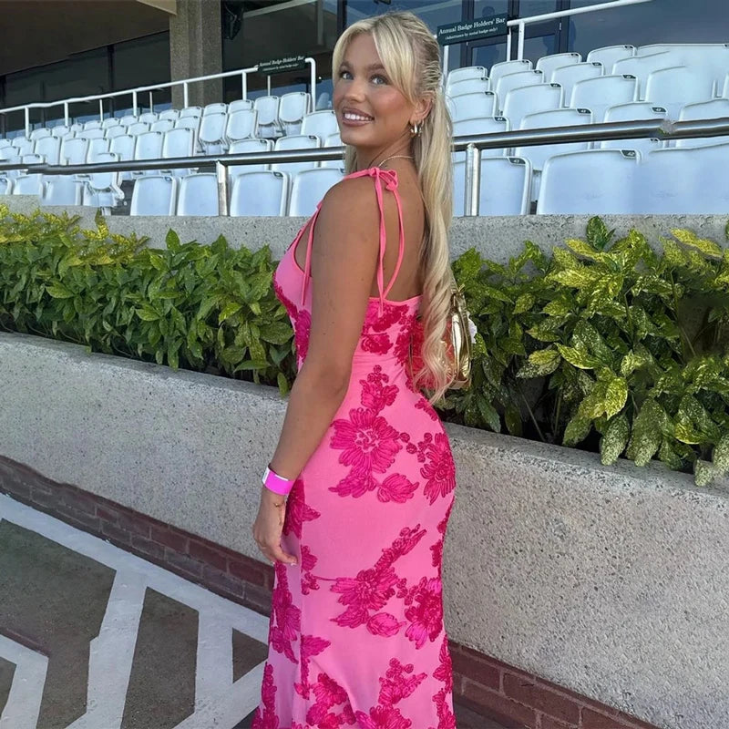 Luxury Printed Fashion Long Dress Women's Lace-Up High Waist Patchwork Slim Backless Elegant Party Dress Female Maxi Dress Y2k