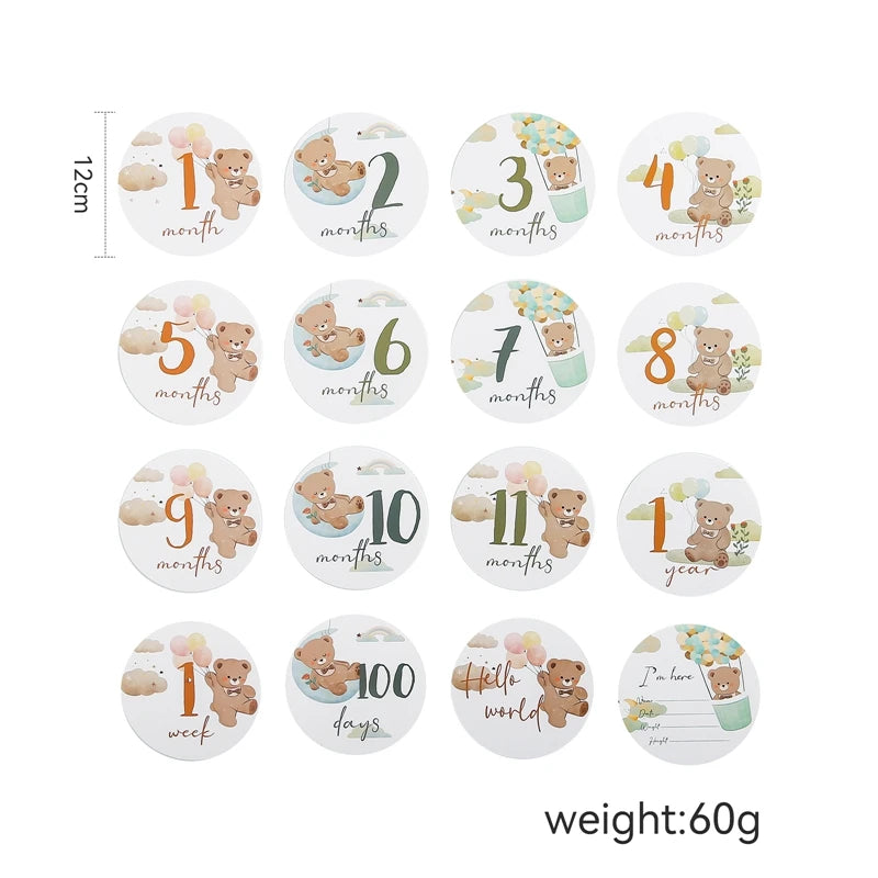 Baby Milestone Number Monthly Memorial Cards For Newborn Baby Paper Wooden Engraved Age Photography Accessories Birthing Gift