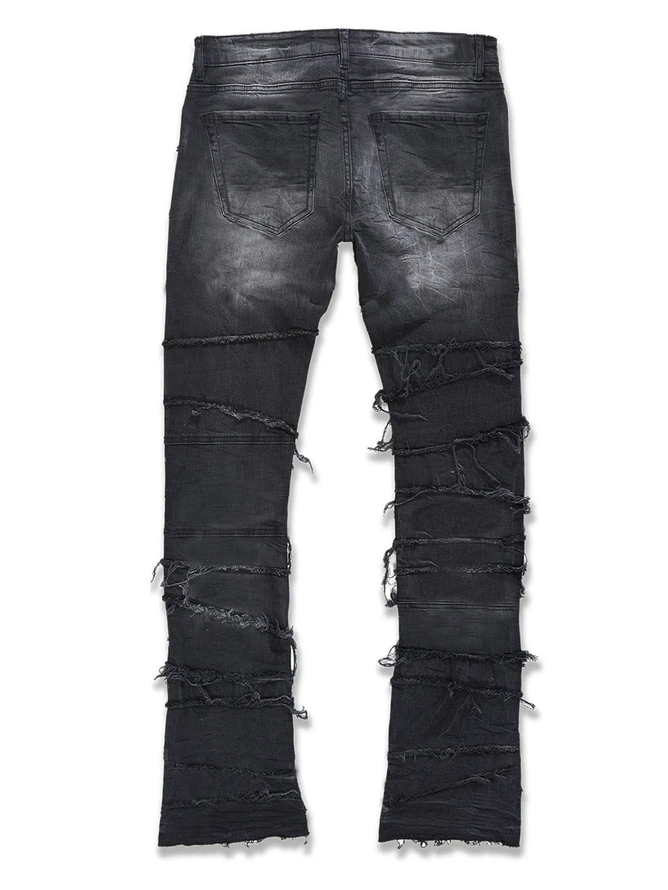 New Men's Patchwork Denim Pants Stacked Jeans Ripped Washed Frayed Pants Vintage Street Style Slim Fit Straight Trousers for Men