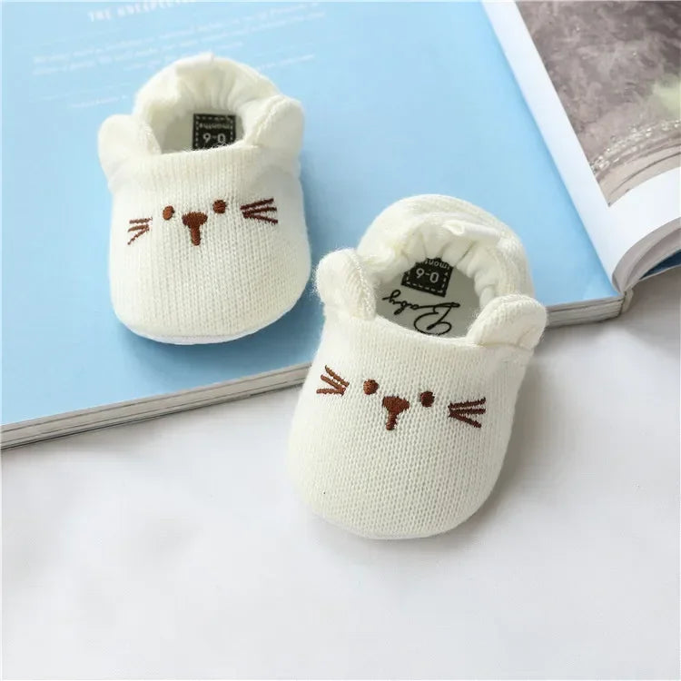 Newborn Baby Crib Shoes Boys Girls Casual First Walker Cute Animal Ear Soft Soles Anti-Slip Toddler Flat Shoes for 0-18 Months