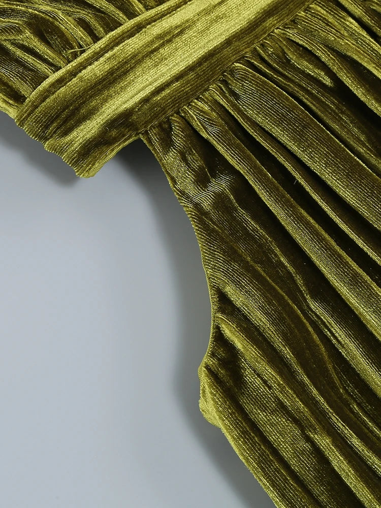 Sexy Sleeveless V Neck Hollow Out Long Dress Women Green Straps Backless High Waist Pleated Split Maxi Dress Party Evening Dres