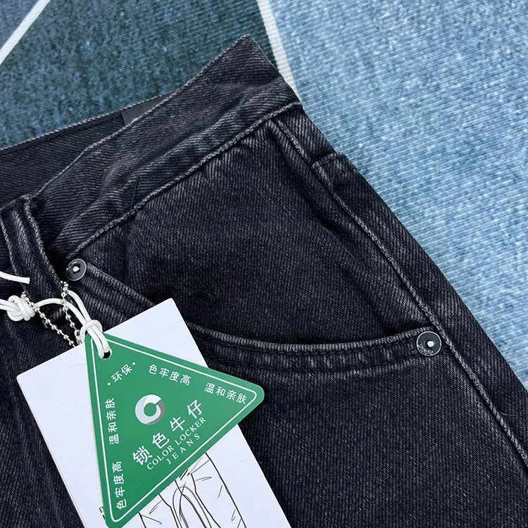 90% Cotton Black Jeans for Men Straight-leg Denim Pants Japanese Washed Retro Loose-fit Spring and Fall Trendy Minimalist Style