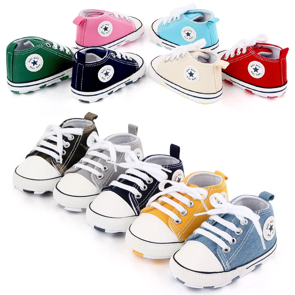 Chaussures bébé garçon fille, baskets classiques en toile décontractées, semelle souple, antidérapantes, pour nouveau-né, premier pas, D2486