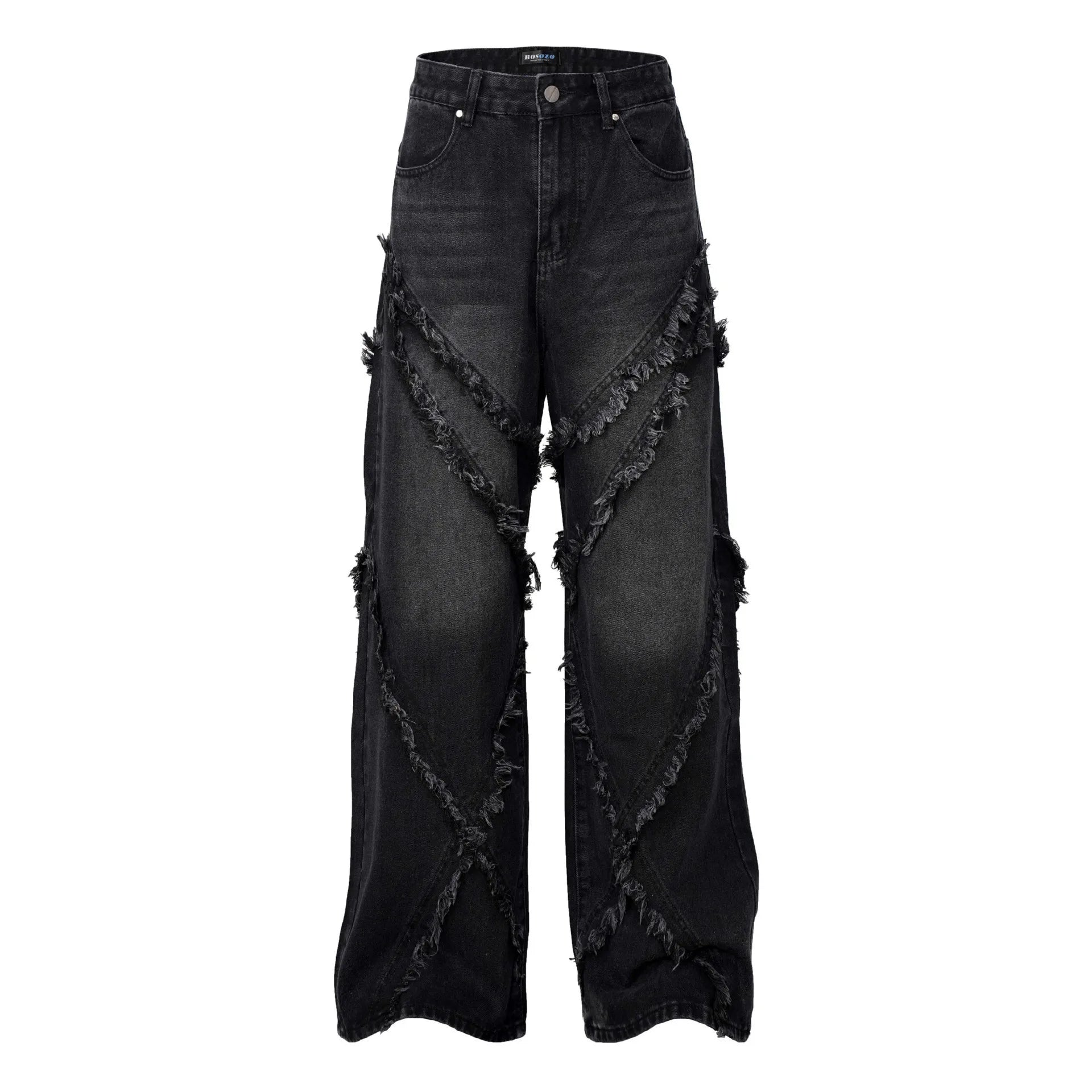 Raw Edges Black Jeans Men Clothing Fashion Street Harajuku Hip Hop Vintage Jeans for Men Casual Versatile Pants Baggy Jeans