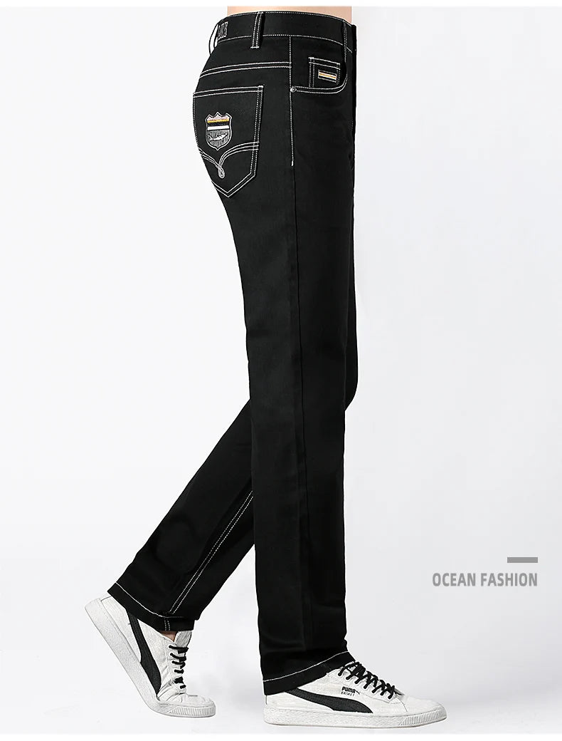 2024 New Summer Mens Black Jeans  Bruce&Shark Best Jeans for Men Loose Fit Cowboy Pants Casual Stretch Cotton  Straight Leg