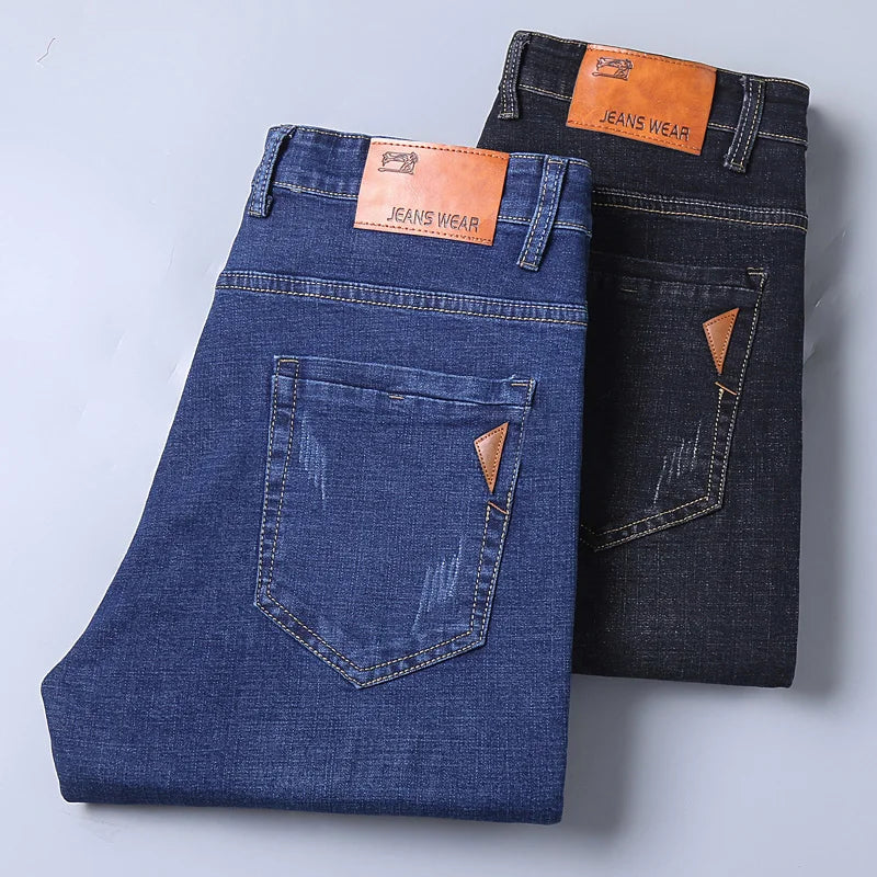 Jeans droits pour hommes, nouvelle collection 2024, pantalon slim extensible, confortable et doux, pantalon en denim pour hommes, vêtements de marque