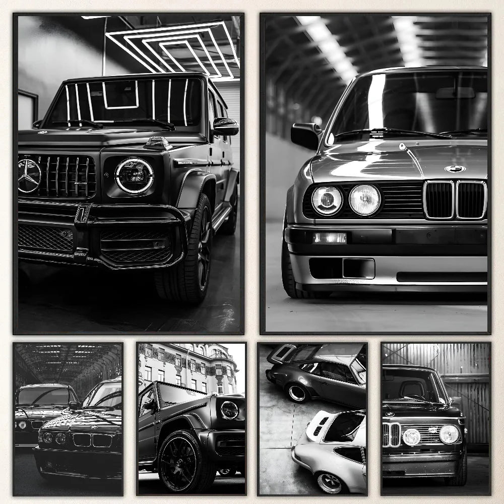 Affiche de voiture de luxe en noir et blanc, décoration murale moderne et tendance, affiche HD, décoration pour la maison, le bar, le café, peinture murale