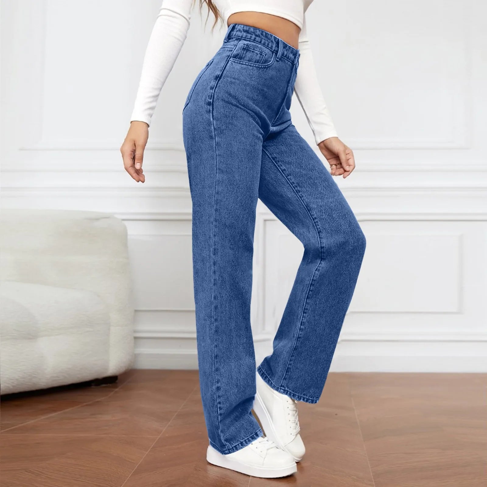Women's High Waist Washed Women's Jeans Fashionable Versatile Straight Leg Pants Jeans Women Jean Pants Women Jeans Women 2025