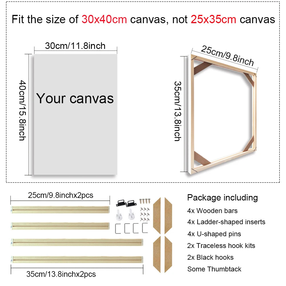 Cadre mural en bois pour peinture à l'huile sur toile, 25 x 35 cm, 30 x 40 cm, pour peinture diamant