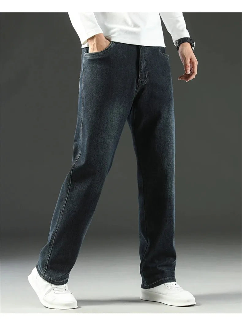 2025 New Spring and Autumn Men's Jeans, Loose, Comfortable, Straight, Business Casual, Versatile Wide-leg Business Trousers