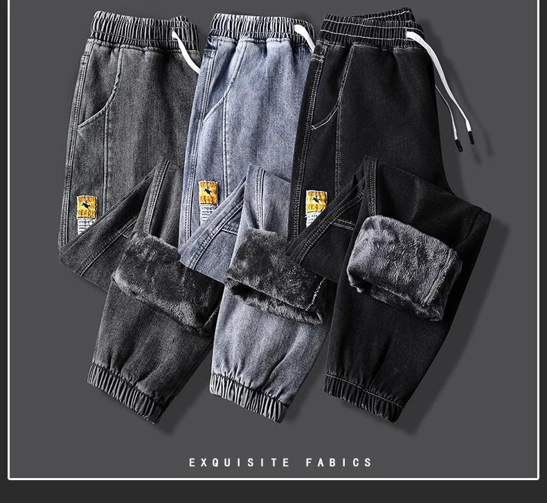 Men's jeans Winter Fleece Jeans Thick Warm Denim Pants Men Streetwear Black Joggers Harem Jean Trousers cargo pants men clothing