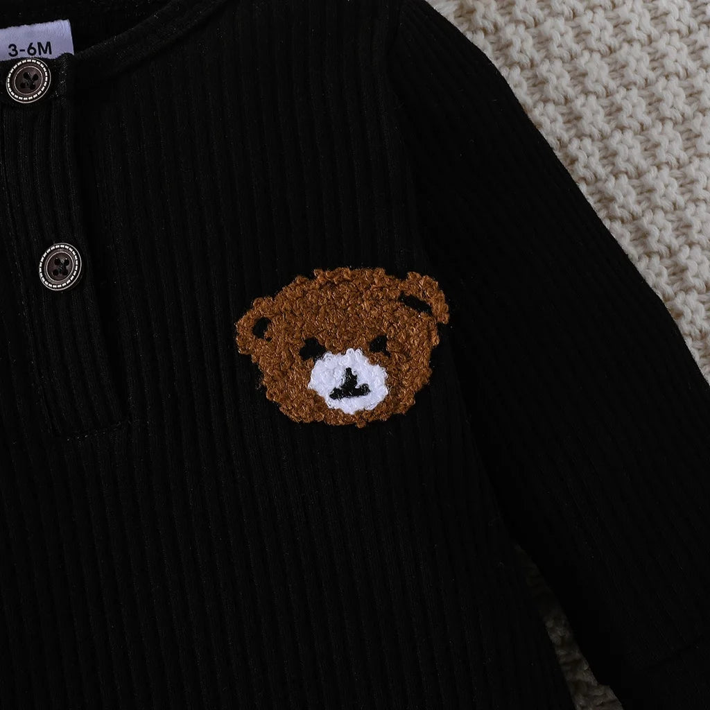 Vêtements pour nouveau-né de 0 à 18 mois, combinaison à petits boutons avec ours de dessin animé pour bébé garçon, barboteuse à manches longues pour tout-petit