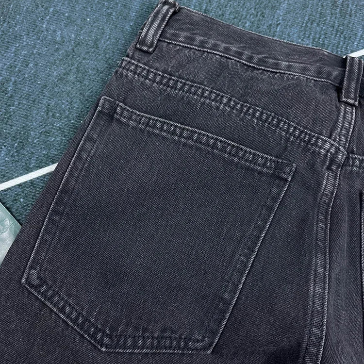 Jean noir 90 % coton pour homme, coupe droite, style japonais délavé, coupe ample, style minimaliste tendance pour le printemps et l'automne
