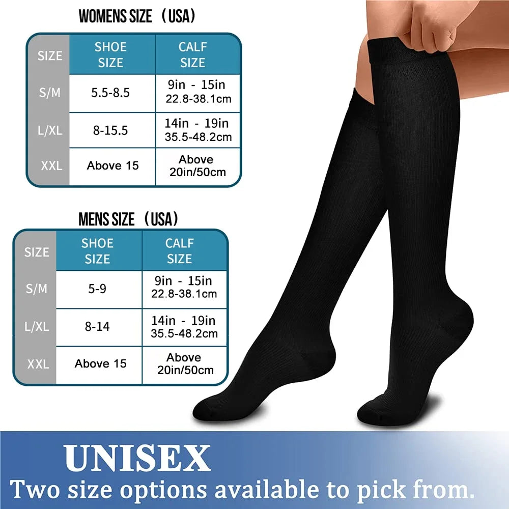 1Pair Calf Compression Socks for Men & Women 15-20mmHg-Graduated Supports Socks for Soccer Running Nurses