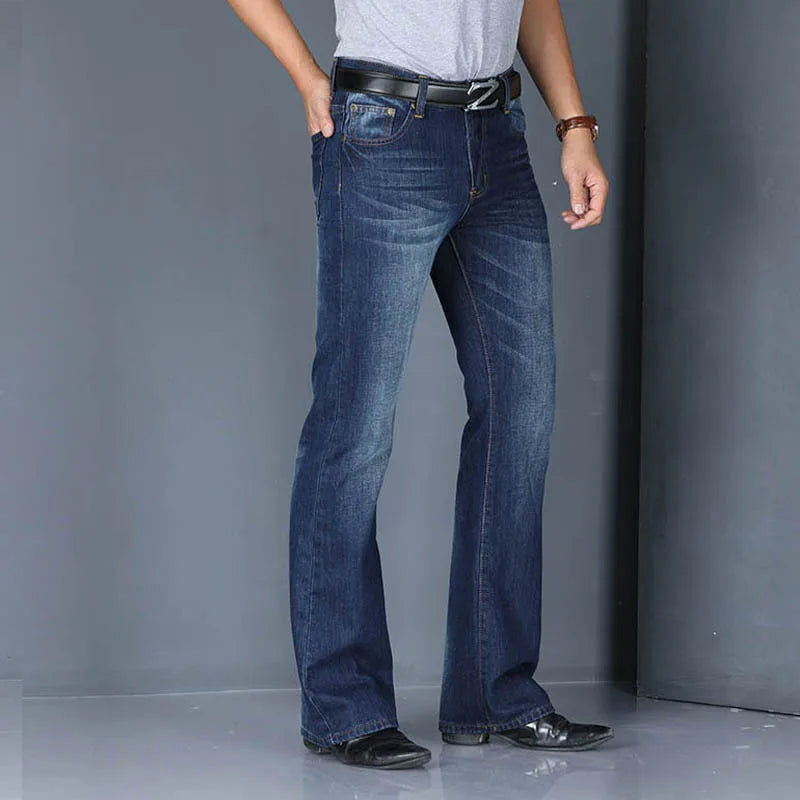 Denim Flared Jeans Men  Boot Cut Denim Pants Comfortable Slightly Slim Classic Loose Casual Blue Black Trousers For Male Bootcut