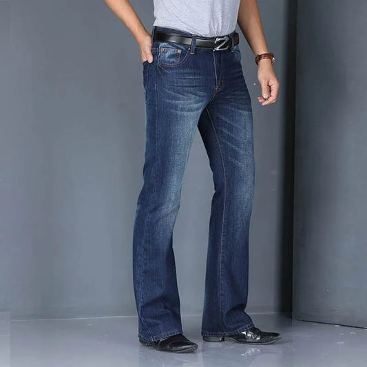 Denim Flared Jeans Men  Boot Cut Denim Pants Comfortable Slightly Slim Classic Loose Casual Blue Black Trousers For Male Bootcut