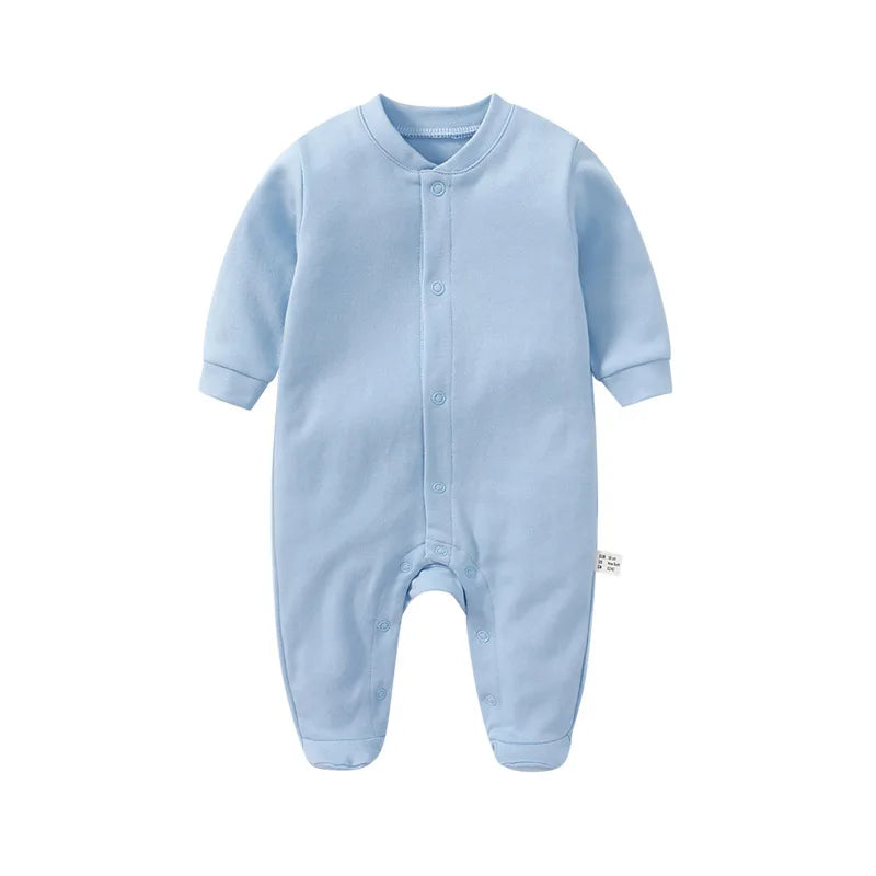 Newborn Baby Long Sleeved Solid Color Long Crawling Jumpsuit Spring Autumn Cotton Footed Infant Boys Rompers 0-1Y Boys Bodysuit