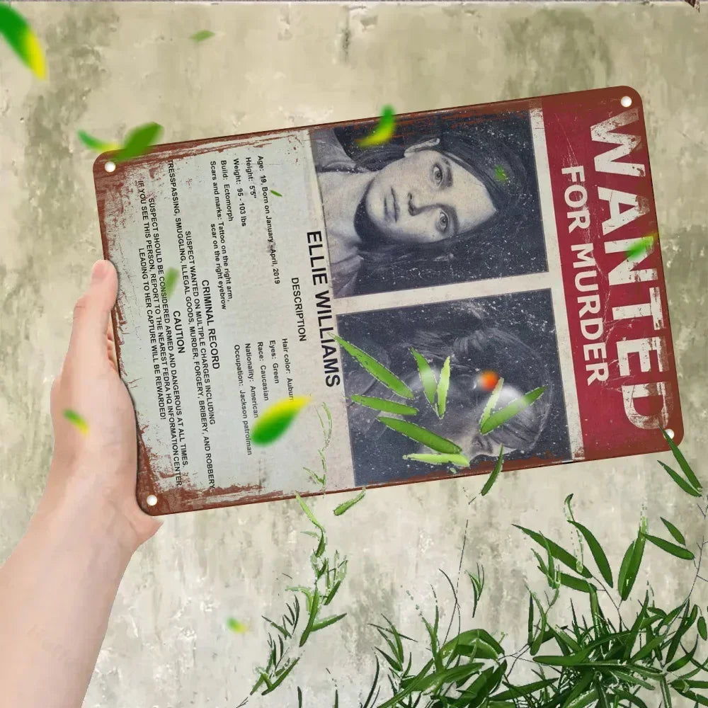 Gaming Room Wall Art - Vintage "Wanted for Murder" Aluminum Sign, UV Printed Waterproof Plaque for Home & Bars