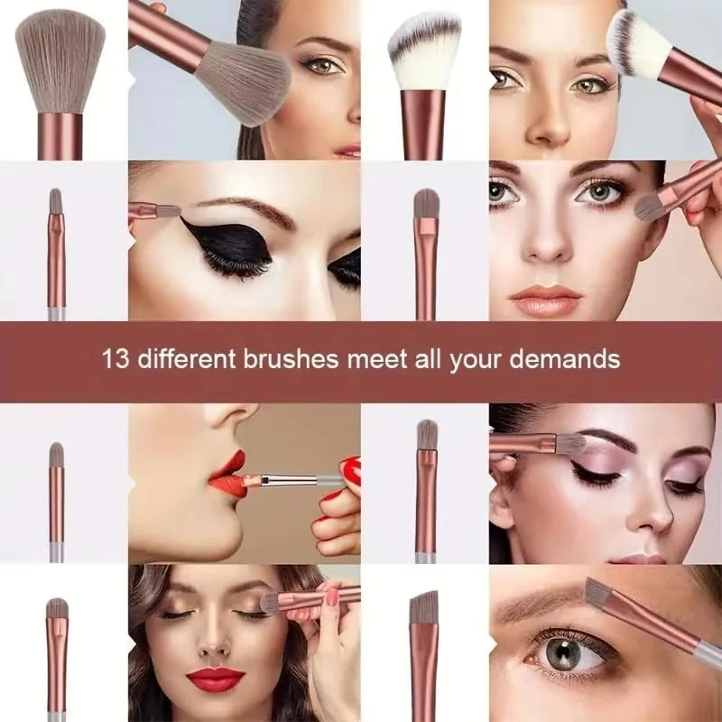 Ensemble de 13 pinceaux de maquillage, pinceau de maquillage portable, pinceau à paupières, pinceau à blush en poudre super doux, outil de maquillage