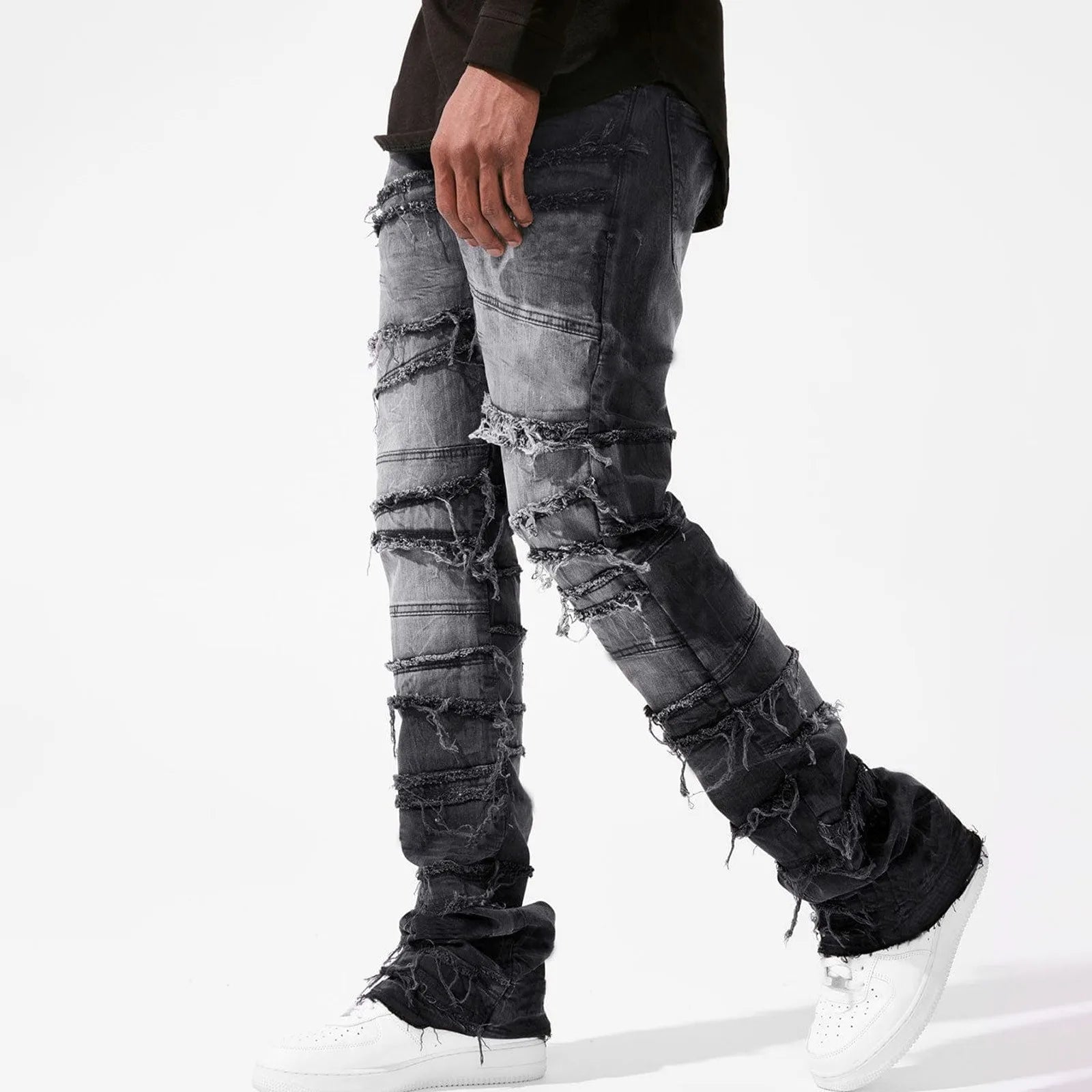 Jeans For Men Stretch Fit Skinny Stacked Ripped Jeans Slim Fit Patch Denim Pants Slim Fit Trousers Streetwear