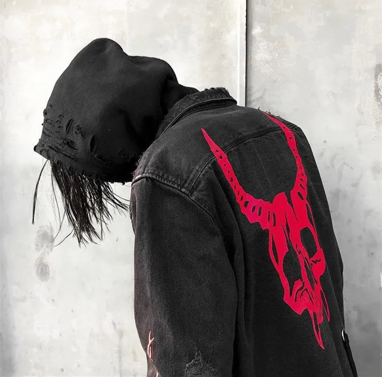 Mens Gym Trend Denim Jacket Techwear Jeans Jackets Causal Fitness Man Loose Clothing Outerwear Coat Cotton Sports Sweatshirt