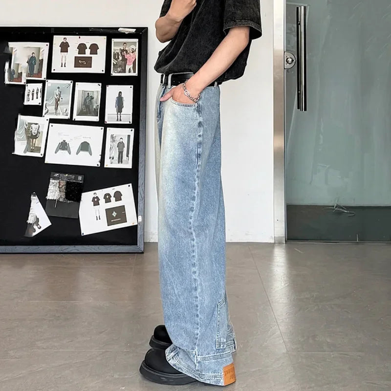 New Men Wide Leg Harajuku Fashion Jeans Male Daily Designer Casual Denim Pants Popular Baggy Aesthetic Streetwear Denim Trousers