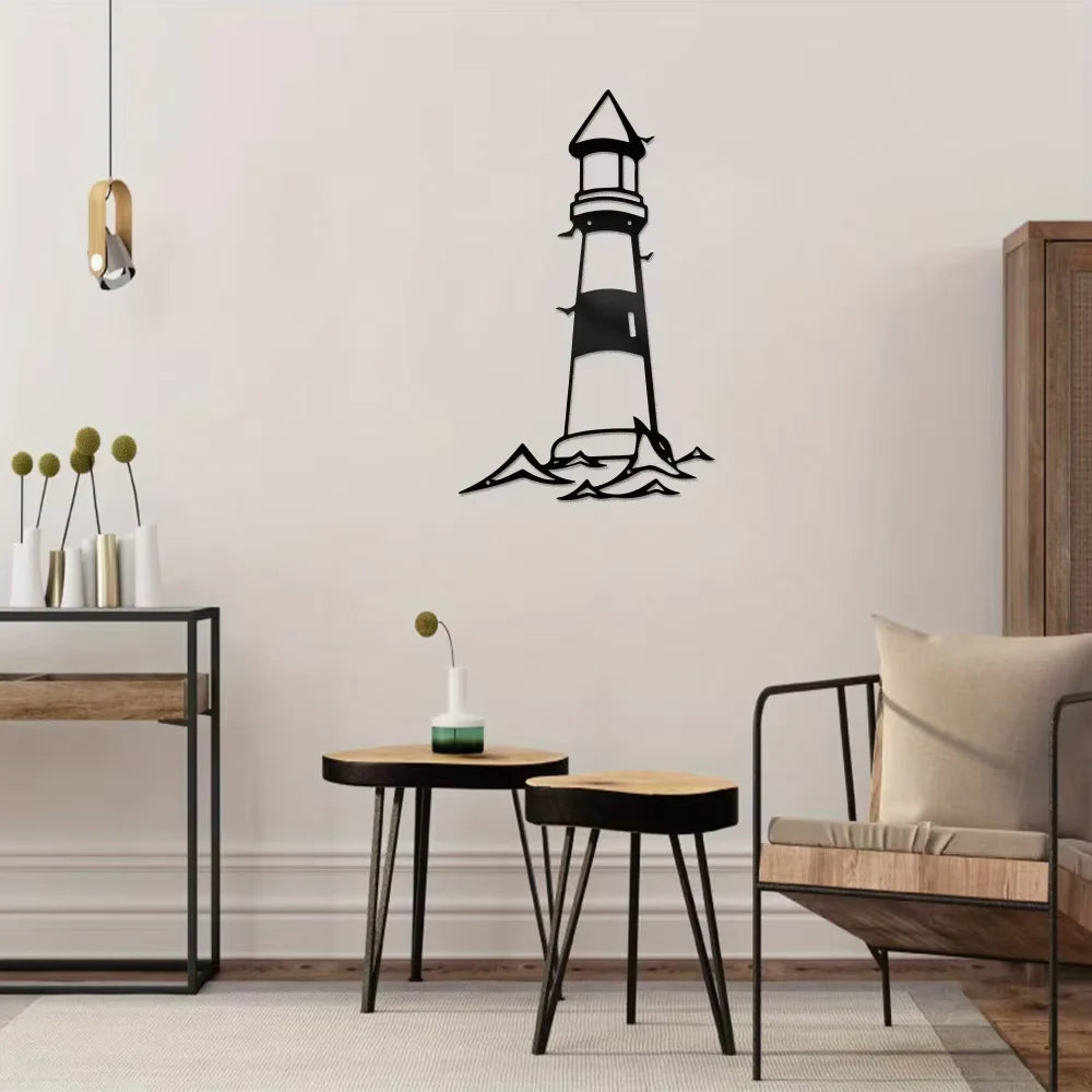 1pc Metal Wall Art Decor - Lighthouse Wall Sculpture - Metal Outdoor Wall Art for Living Room, Bedroom, or Bathroom