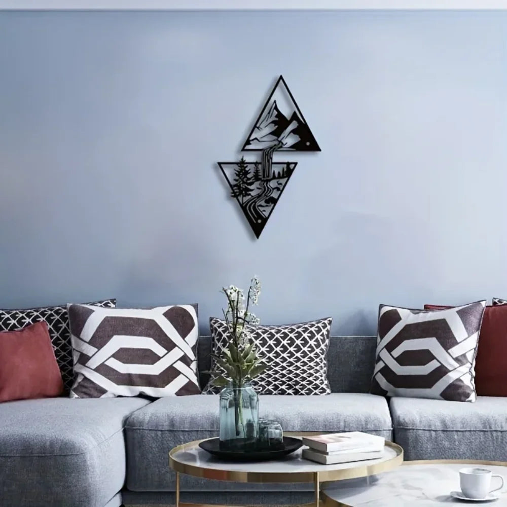 Stunning Mountain Wall Art - Mountain Waterfall Metal Wall Ornaments for Home Decor. Modern Art Wall Ornaments