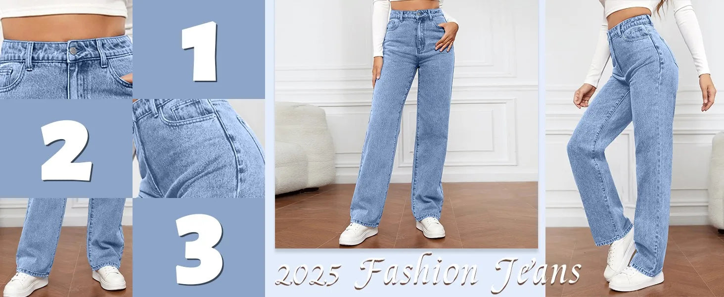 Women's High Waist Washed Women's Jeans Fashionable Versatile Straight Leg Pants Jeans Women Jean Pants Women Jeans Women 2025