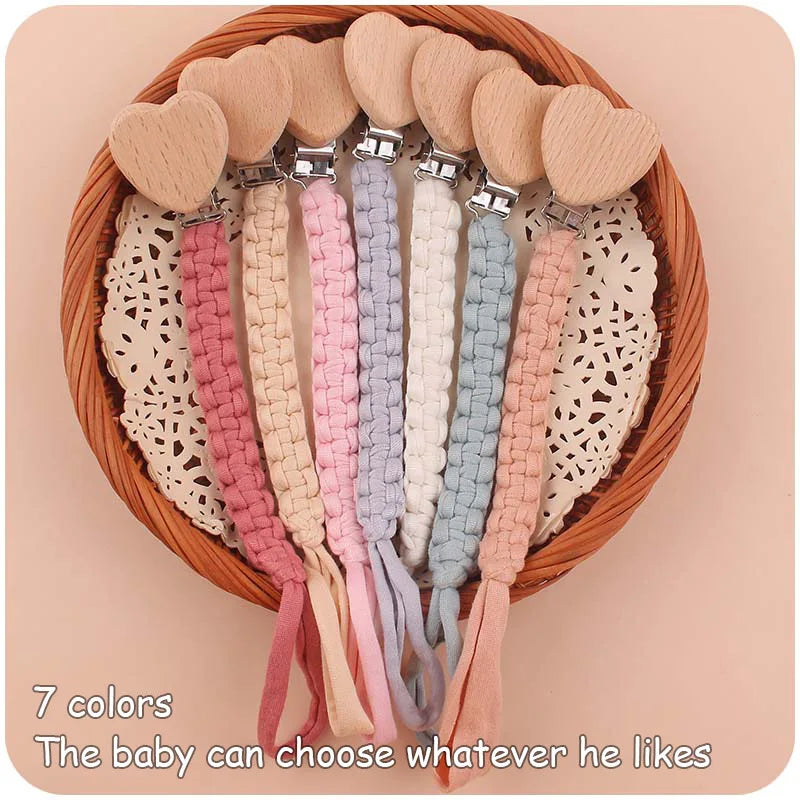 Custom Name Cloth Weaving Wooden Personalized Baby Pacifier Chain Dummy Nipple Holder Guard Teether Pendant  Newborn Gift Stuff