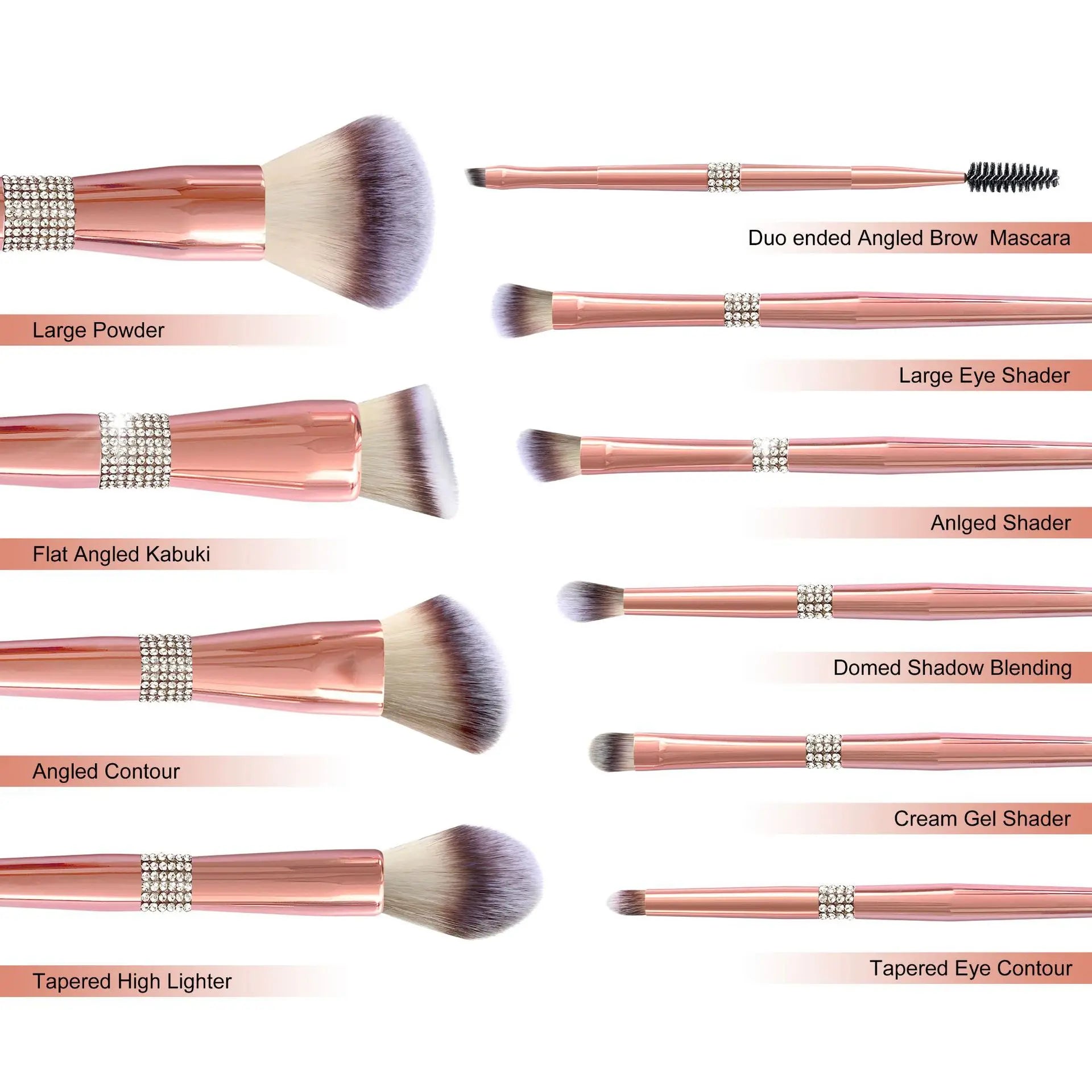 Makeup Brushes Private Label 14pieces Rose Gold Diamond Crystal Handle Makeup Brushes Set Foundation Eye Shadow Blending Tool