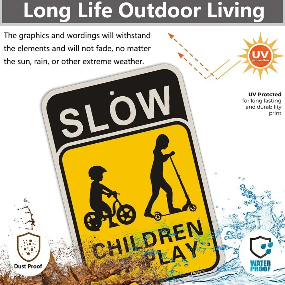 Iron Wall Art Decoration，2D Decorative painting,Essential Slow Down Children at Play Yard Signs