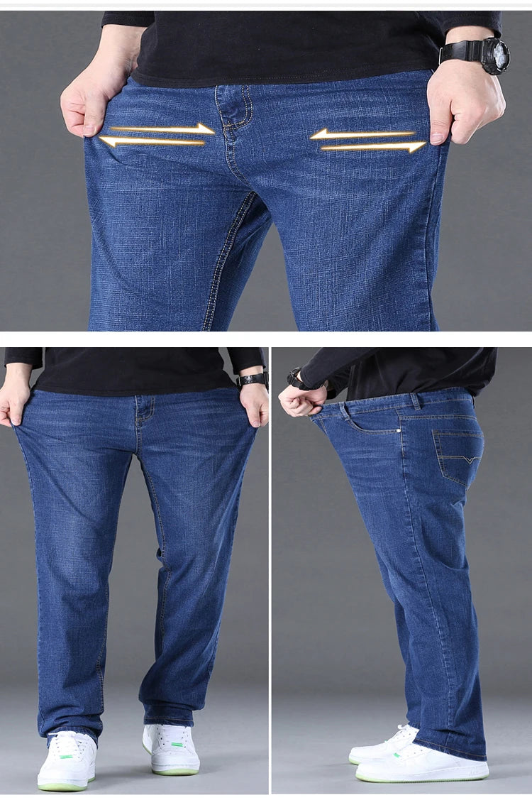 Jeans pour hommes grandes tailles 28-50, tissu denim, pantalons grande taille pour personnes en surpoids de 45 à 150 kg, jeans Hombre, jeans à jambe large, pantalon homme