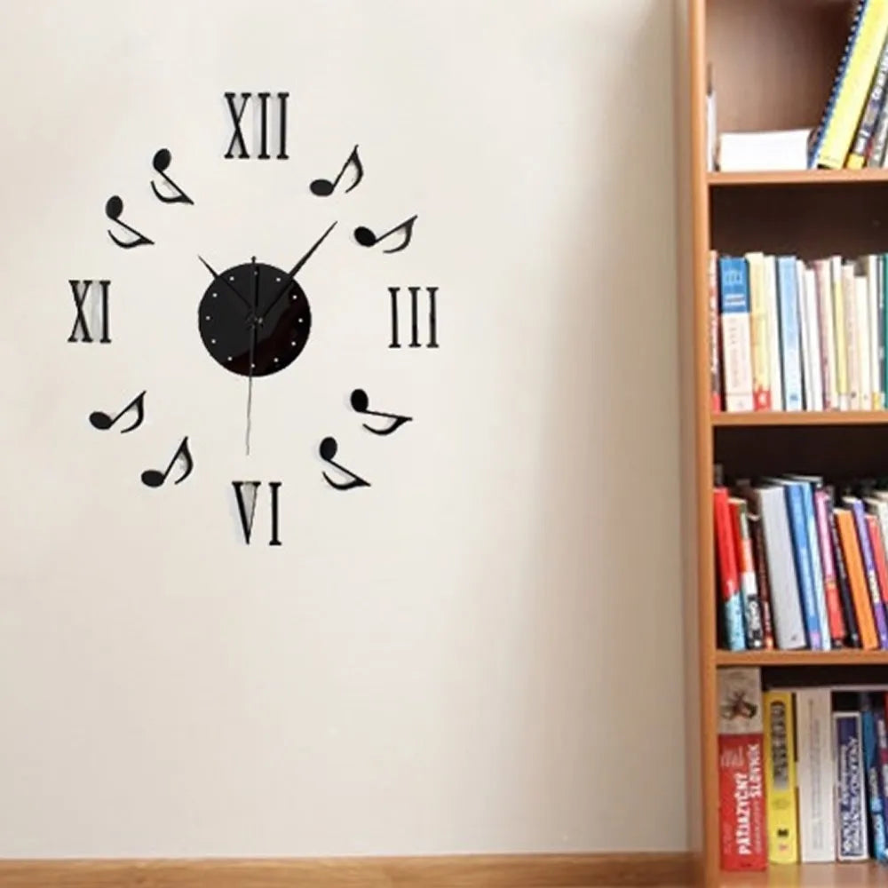 Modern Art Wall Clock Musical Note Notation Mirror Mural Sticker Acrylic Plexiglass DIY Creative Watch New House Home Decor Gift