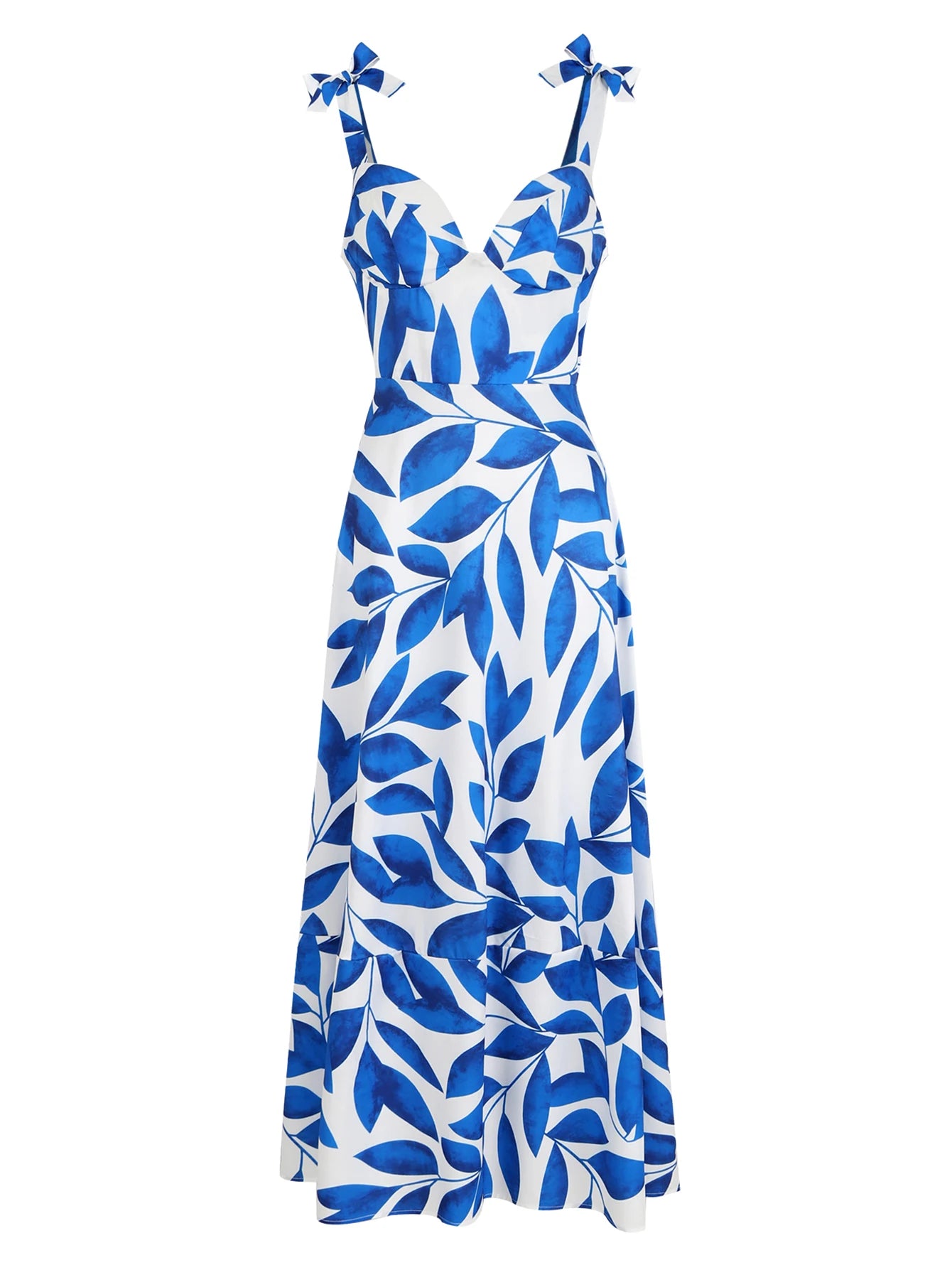 2024 Summer Print Long Dress Women Clothing Lace Up Sling Party Dresses Pattern Strappy Ladies Hollow Out V-Neck Beach Vestidos