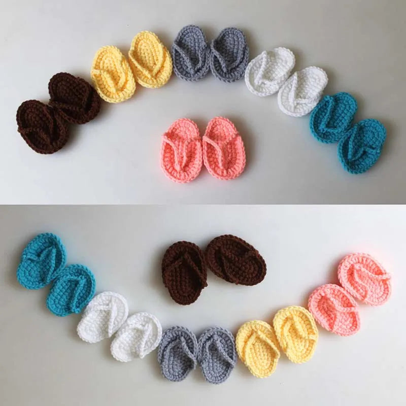 Newborn Photography Prop Accessories 1 Pair Baby Knitted Slippers Mini Handmade Crochet Shoes Boys Girls Fotografia Flip-flops