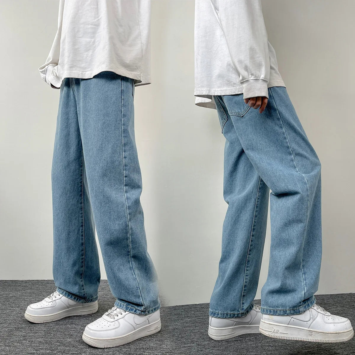 2025 New Men's Casual Jeans | Korean Euro US Style | Straight & Wide Leg Denim Pants | Solid Color Trendy Design