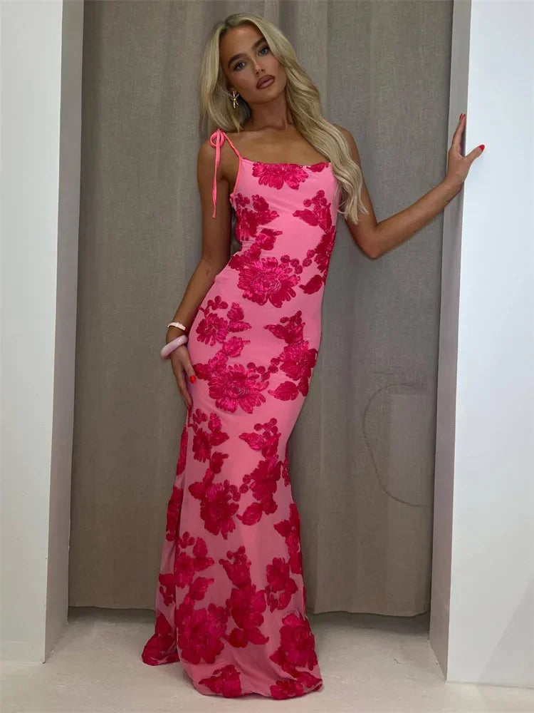 Luxury Printed Fashion Long Dress Women's Lace-Up High Waist Patchwork Slim Backless Elegant Party Dress Female Maxi Dress Y2k