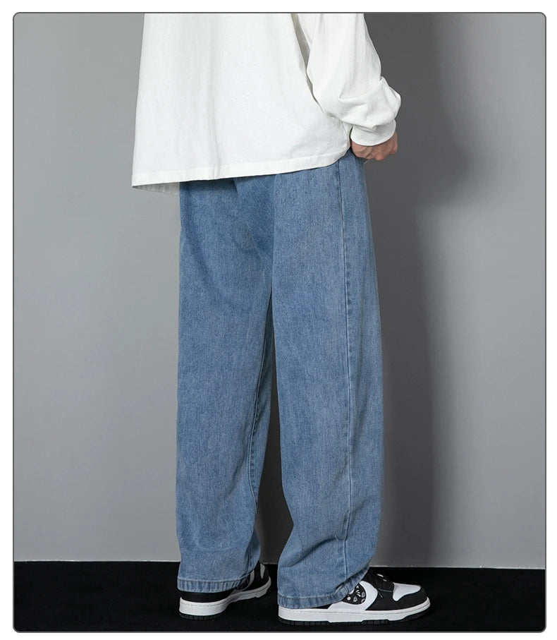 Jean long décontracté pour homme, style coréen, classique, droit, jambes larges, couleur unie, bleu clair, gris, noir, 2025