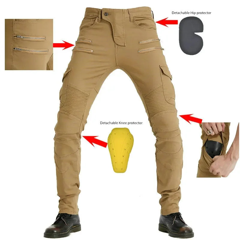 Motorcycle Riding Jeans Pants Men's Workwear Multi-Pocket Motocross Pants Outdoor Fall Protection Moto Trousers CE Protective
