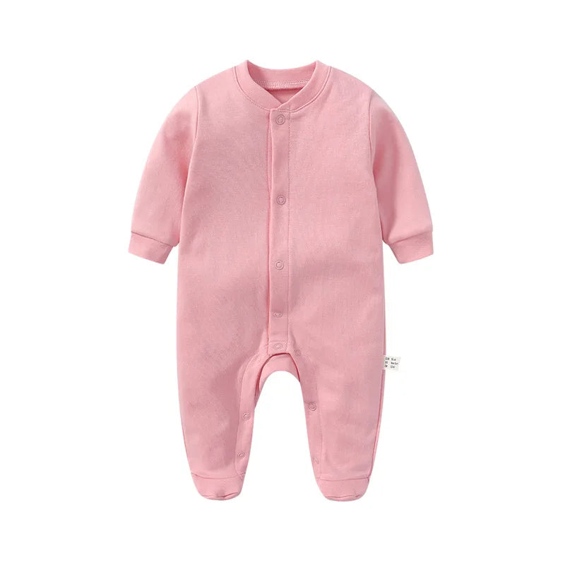 Newborn Baby Long Sleeved Solid Color Long Crawling Jumpsuit Spring Autumn Cotton Footed Infant Boys Rompers 0-1Y Boys Bodysuit