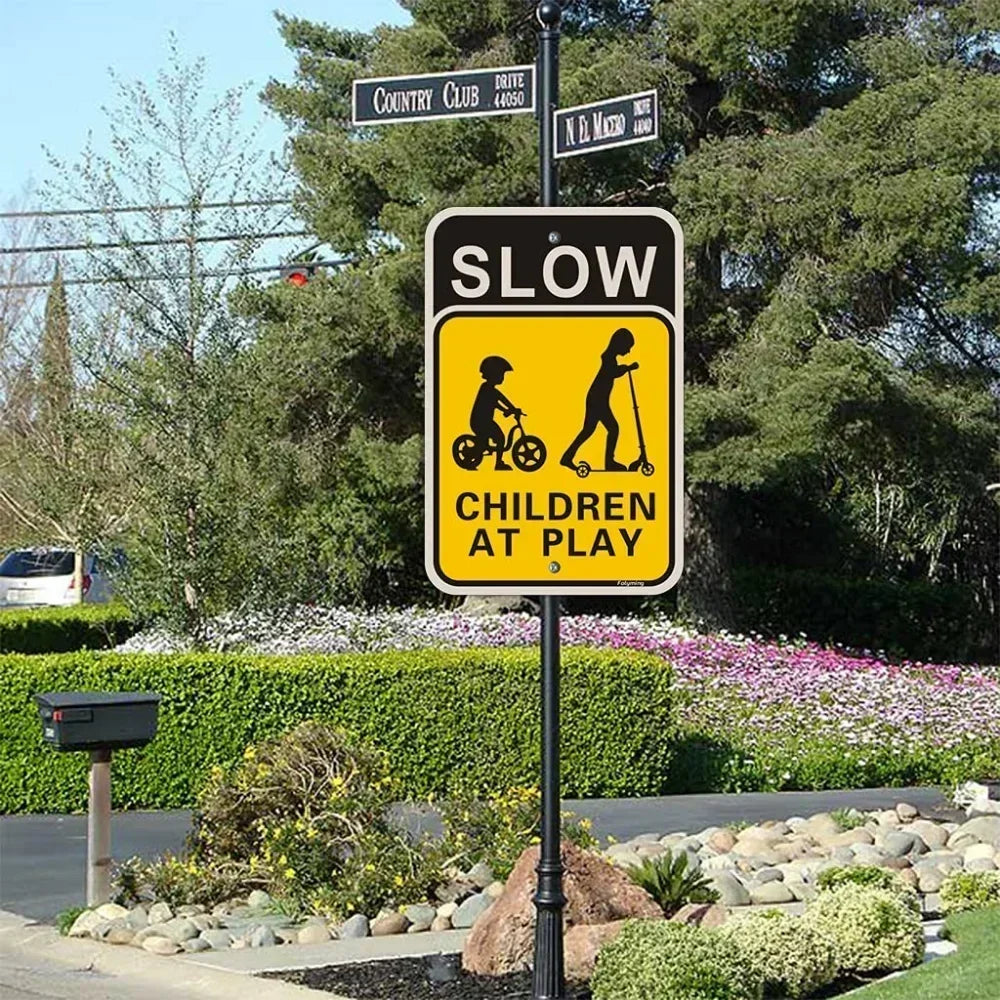 Iron Wall Art Decoration，2D Decorative painting,Essential Slow Down Children at Play Yard Signs