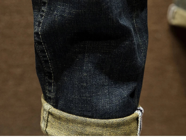 Jeans Mens Denim Pants Slim Fit Retro Stretch 2024 Spring and Autumn Trousers for Man Streetwear Moto Biker Jeans High Quality