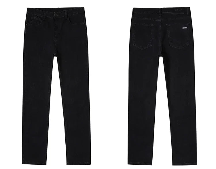 2025 Spring New Men's Straight Jeans Elastic Pant Classic Smoke Gray Casual Wear Mid Waist Casual Trousers Black Male Brand