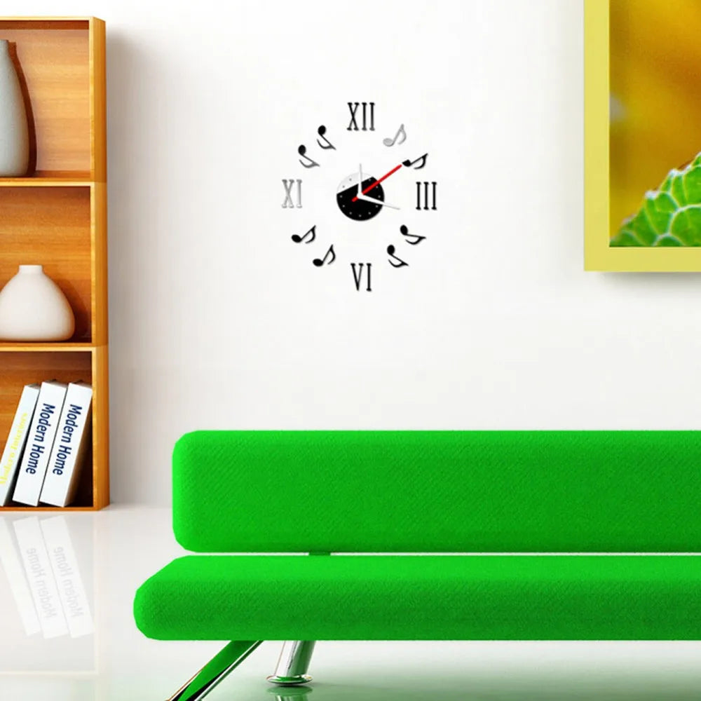 Modern Art Wall Clock Musical Note Notation Mirror Mural Sticker Acrylic Plexiglass DIY Creative Watch New House Home Decor Gift