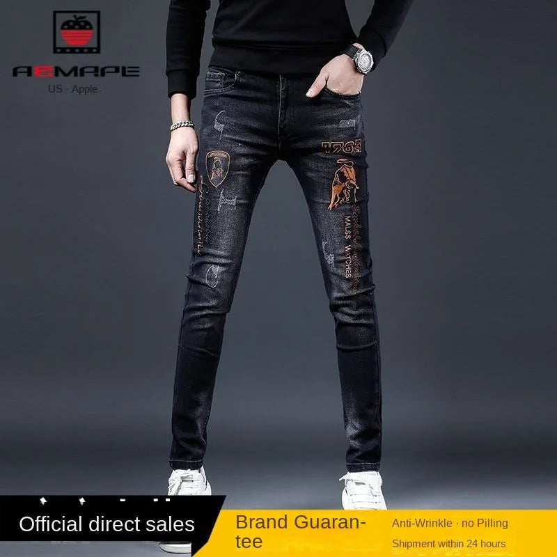 Streetwear Trending Slim Denim Jeans for Men Casual Spring Autumn Luxury Men's Clothing Slim Fit Jeans Men Washed Trousers Male